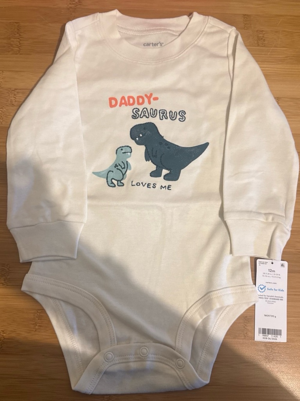 Carter's White Long-Sleeve 'Daddysaurus Loves Me' Dino Bodysuit